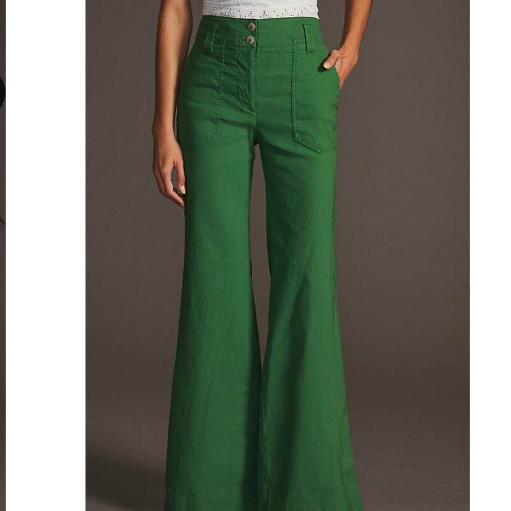 Anthropologie Green Wide Leg Pants